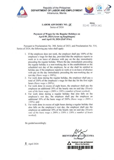 april 9 triple pay 2024|DOLE reminds employers of pay rules for April 9 and Holy Week h.